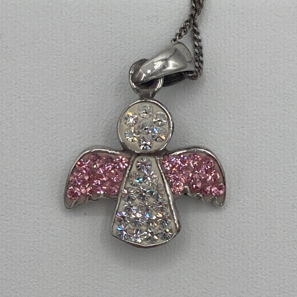 The ORIGINAL SILVER & TIMEPIECES Sterling Silver Angel Pink Wings Necklace
